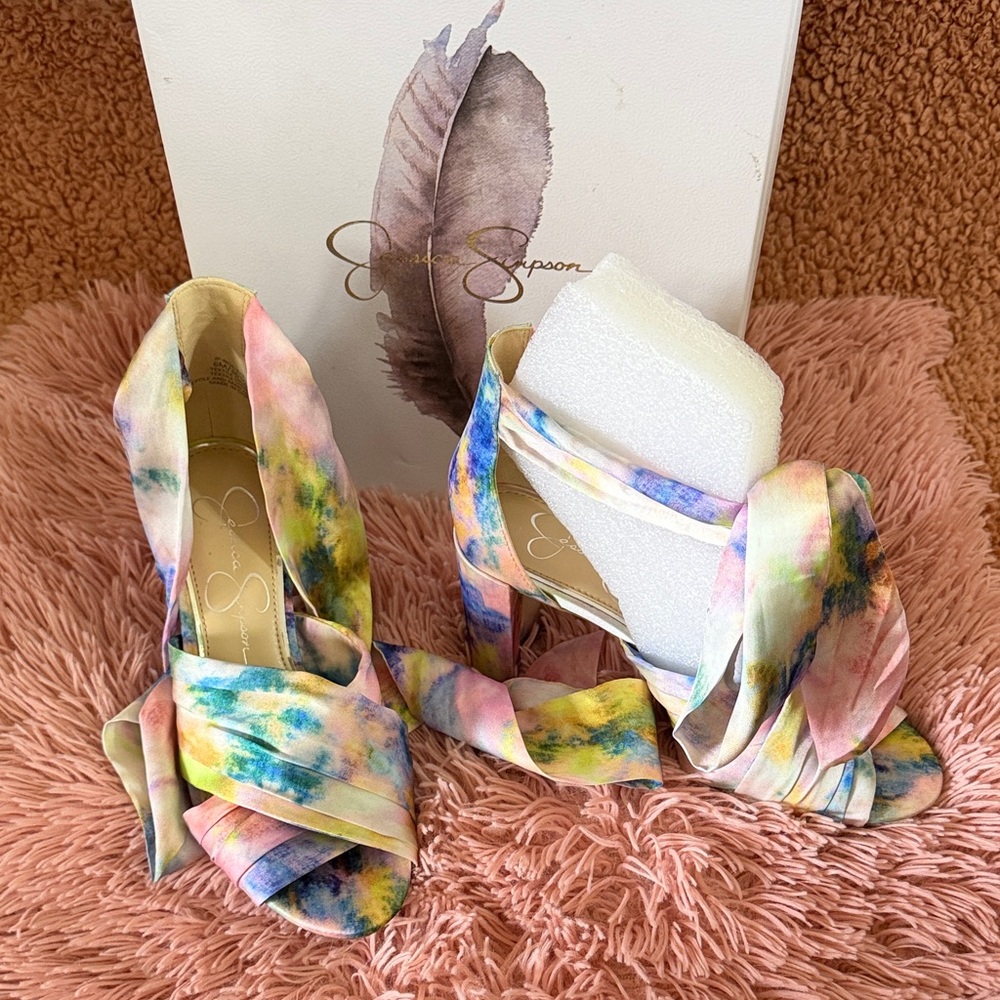 Colorful Tie-Dye lace-up block heels Women's